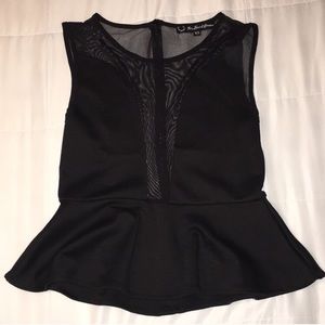 For Love and Lemons Black Sheer Peplum Top XS